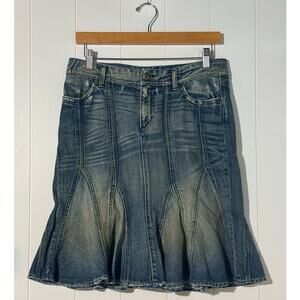 United Colors of Benetton Y2K Denim Tulip Skirt Women's 42 Distressed Blue Mini